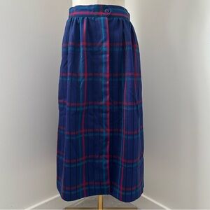 Vintage Panther Blue & Red Wool Blend Midi A Line Pleated Skirt